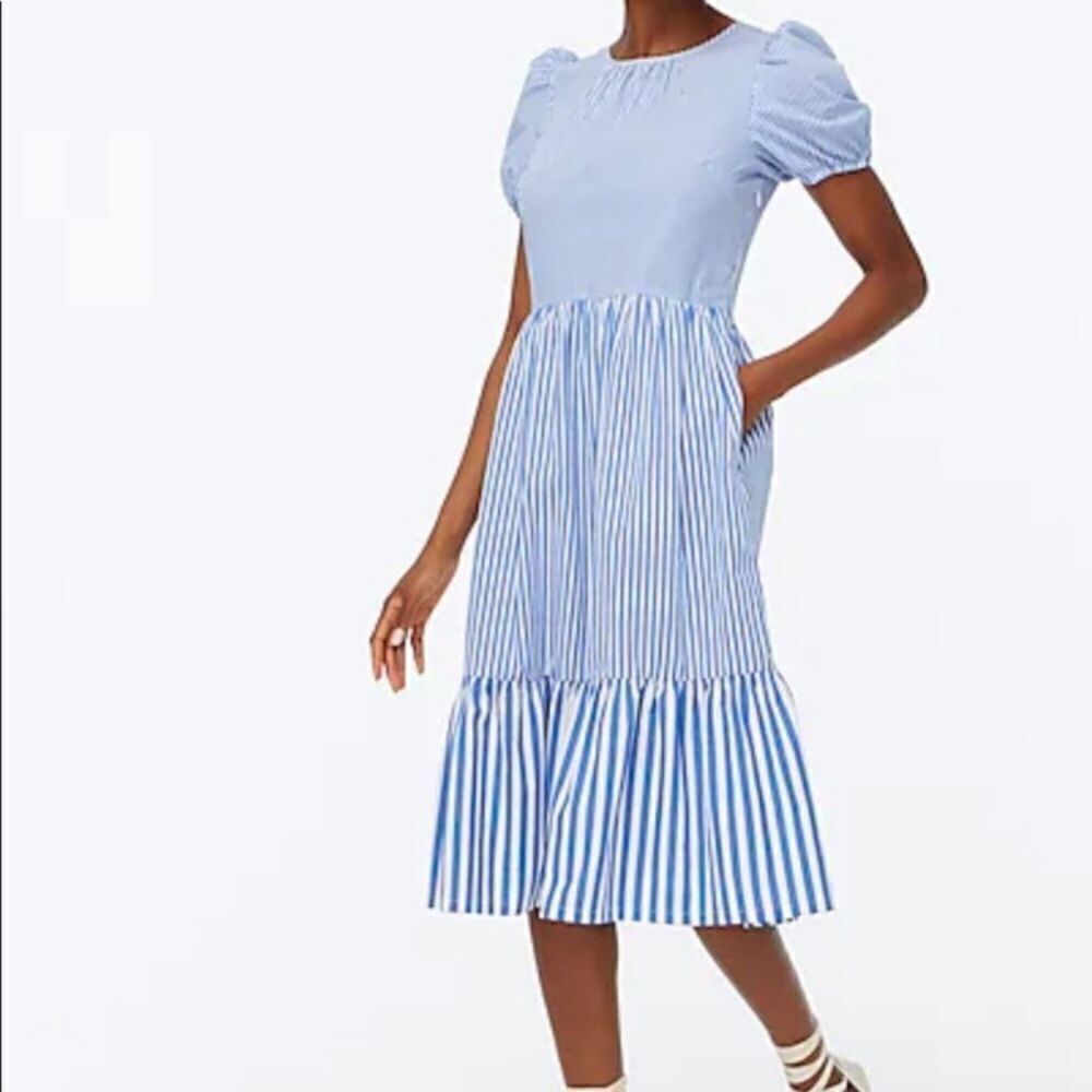 J. Crew Striped Puff Sleeve Midi Dress